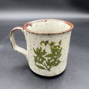 VTG Takahashi Otagiri Yellow Wildflower Stoneware Coffee Mug Gray Brown Speckled